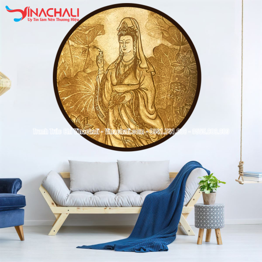 Trang Trí Phòng Thờ Đẹp Với Tranh Trúc Chỉ Tròn - TTCT 81