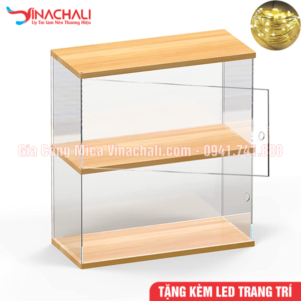 Hộp mica trong suốt đựng mô hình đế gỗ nhiều tầng 2