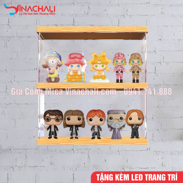 Hộp mica trong suốt đựng mô hình đế gỗ nhiều tầng 5