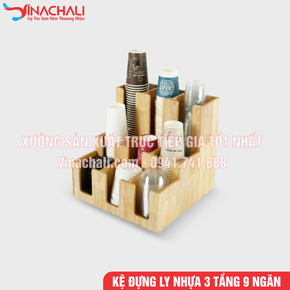 Kệ đựng ly nhựa 3 tầng 9 ngăn