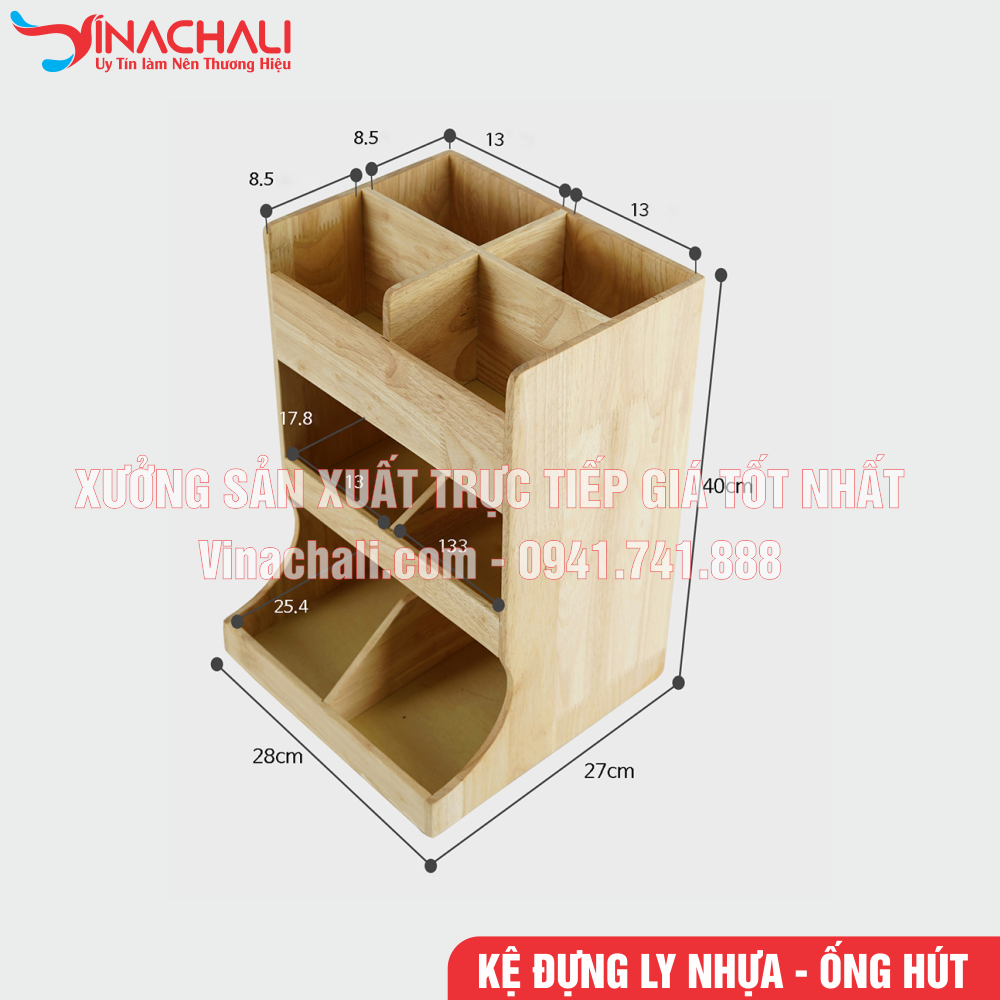 Kích thước của Kệ Để Đồ Pha Chế, Ống Hút 3 Tầng Nhiều Ngăn - KTS29