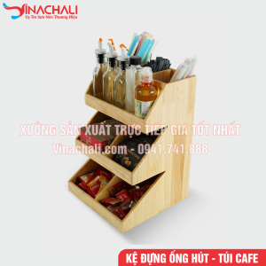 Kệ Để Đồ Pha Chế, Túi Trà, Gói Cafe, Đường, Sữa, Ống Hút 3 Tầng 6 Ngăn - KTS24 50