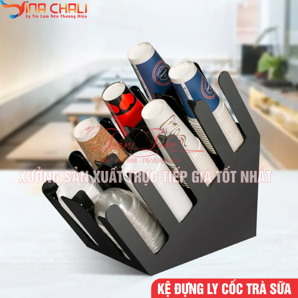 Kệ Đựng Ly Cốc Nghiêng 8 Ngăn Được Làm Bằng Mica