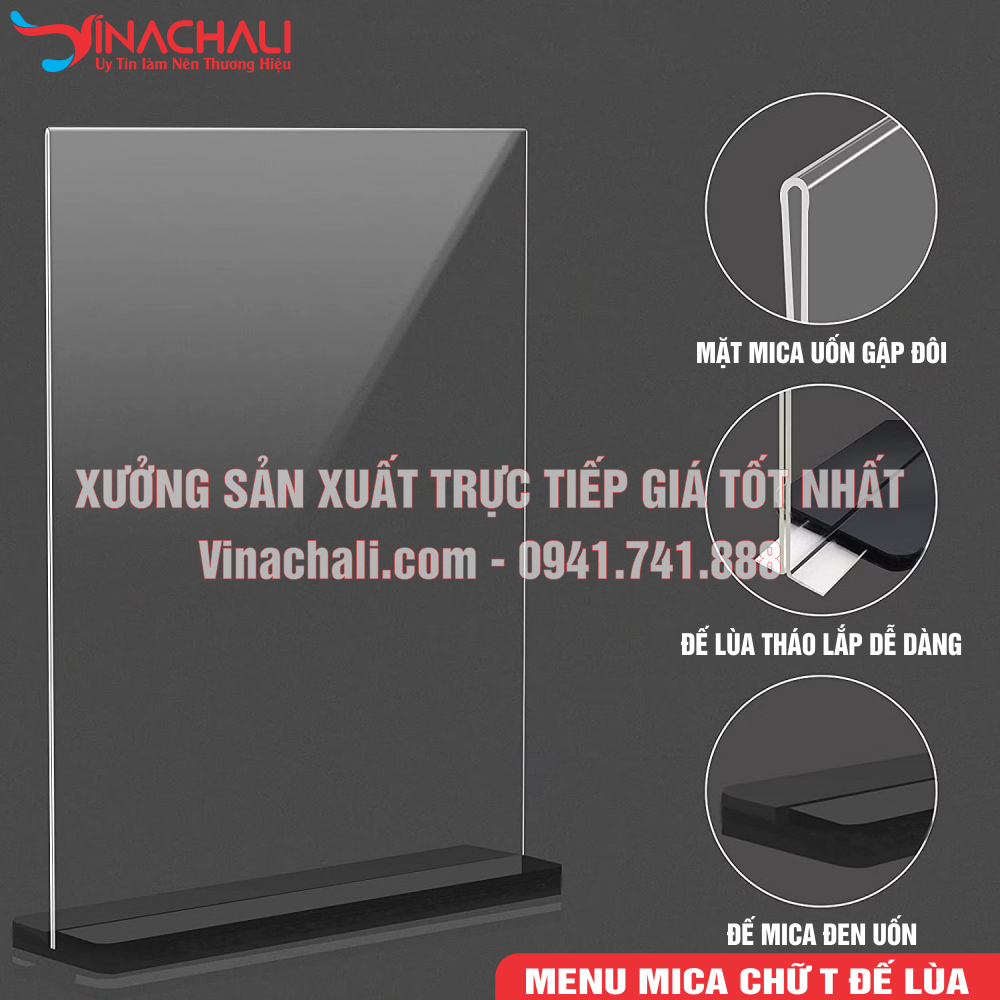 Bảng menu mica để bàn nhiều kích thước